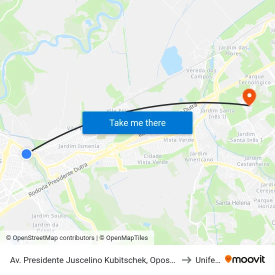 Av. Presidente Juscelino Kubitschek, Oposto 5595 to Unifesp map