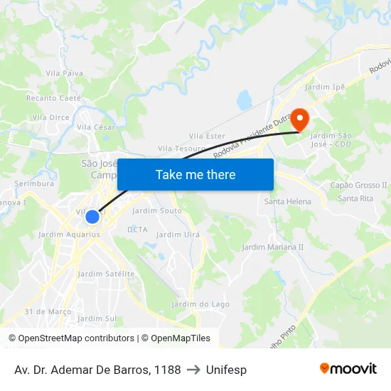 Av. Dr. Ademar De Barros, 1188 to Unifesp map
