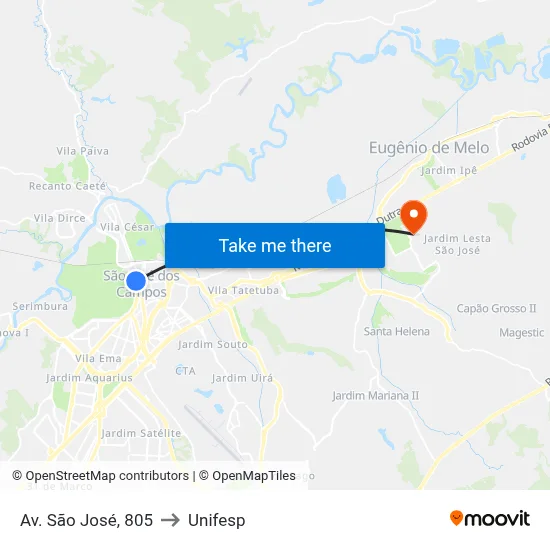 Av. São José, 805 to Unifesp map