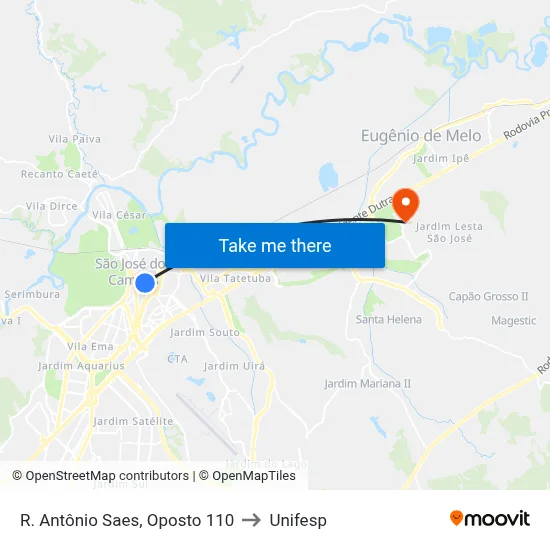 R. Antônio Saes, Oposto 110 to Unifesp map