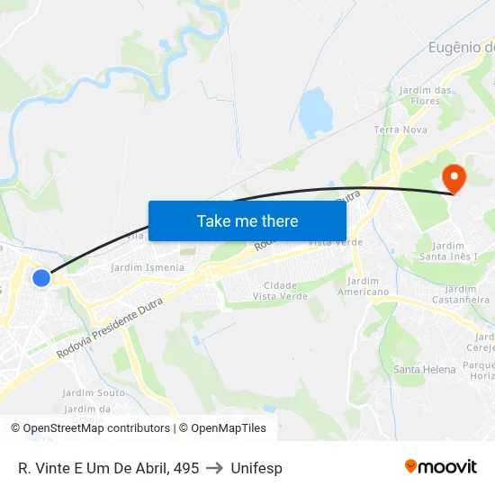 R. Vinte E Um De Abril, 495 to Unifesp map