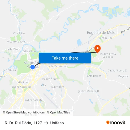 R. Dr. Rui Dória, 1127 to Unifesp map