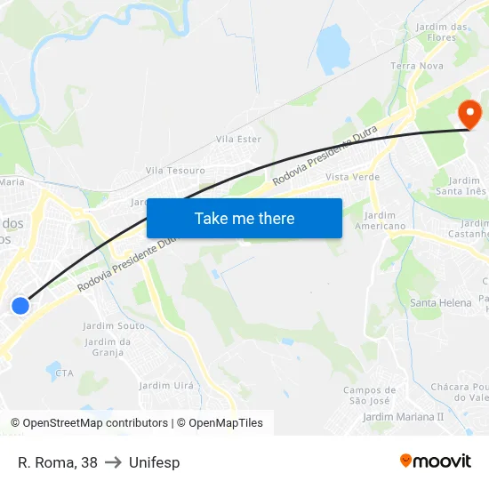 R. Roma, 38 to Unifesp map
