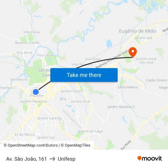 Av. São João, 161 to Unifesp map