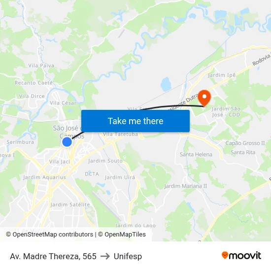Av. Madre Thereza, 565 to Unifesp map