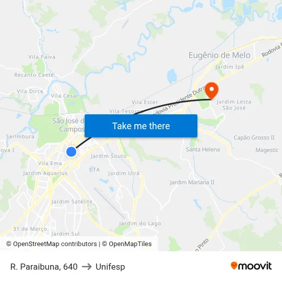 R. Paraibuna, 640 to Unifesp map