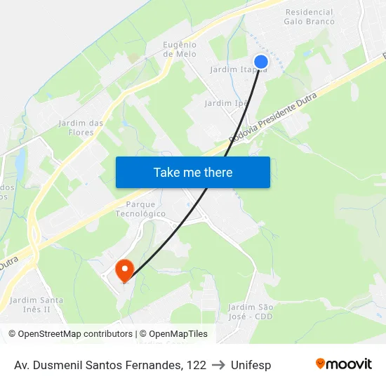 Av. Dusmenil Santos Fernandes, 122 to Unifesp map