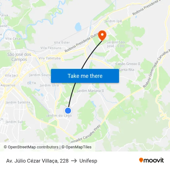 Av. Júlio Cézar Villaça, 228 to Unifesp map