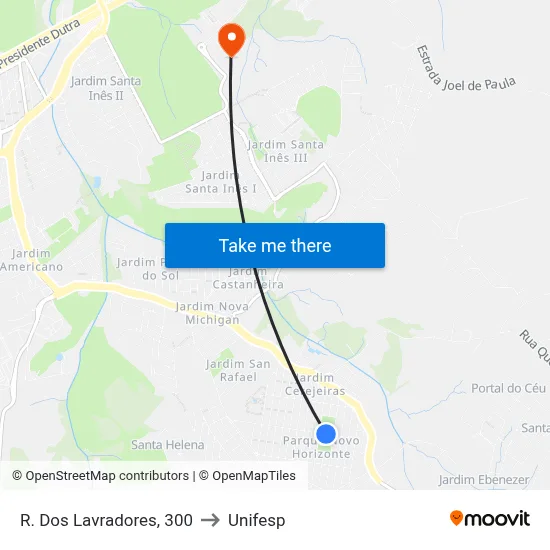 R. Dos Lavradores, 300 to Unifesp map