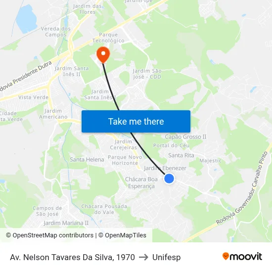 Av. Nelson Tavares Da Silva, 1970 to Unifesp map