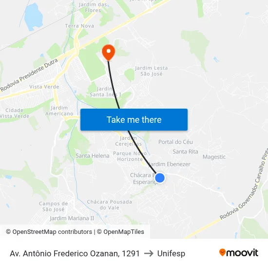 Av. Antônio Frederico Ozanan, 1291 to Unifesp map