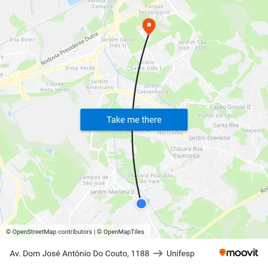 Av. Dom José Antônio Do Couto, 1188 to Unifesp map