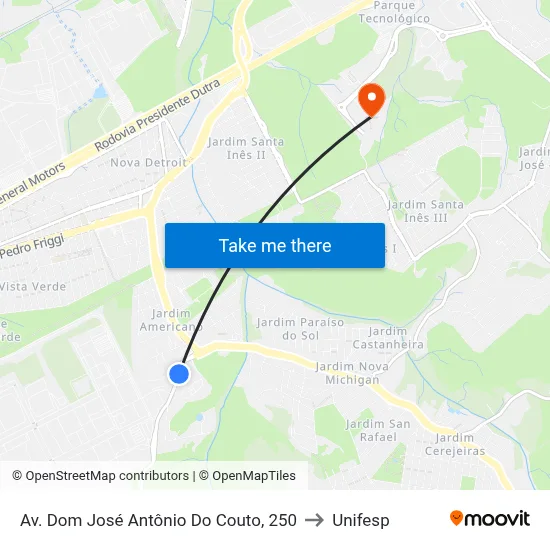 Av. Dom José Antônio Do Couto, 250 to Unifesp map