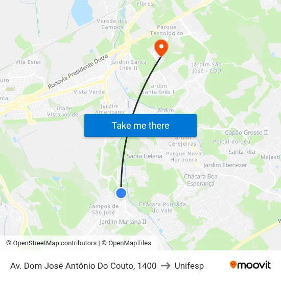 Av. Dom José Antônio Do Couto, 1400 to Unifesp map
