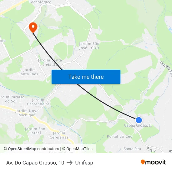 Av. Do Capão Grosso, 10 to Unifesp map