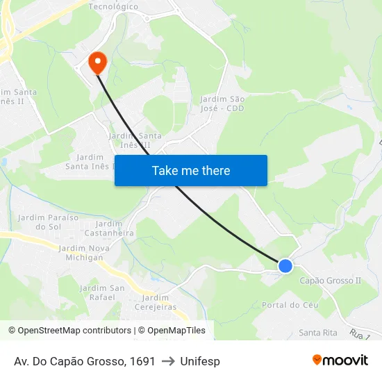 Av. Do Capão Grosso, 1691 to Unifesp map