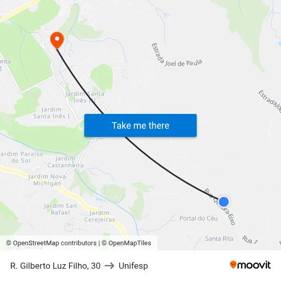 R. Gilberto Luz Filho, 30 to Unifesp map