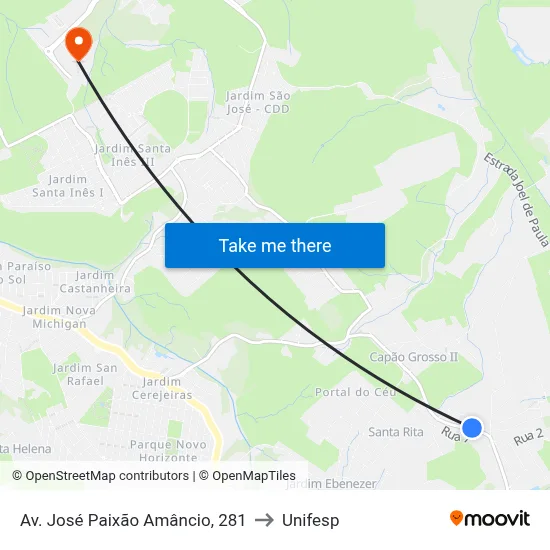 Av. José Paixão Amâncio, 281 to Unifesp map