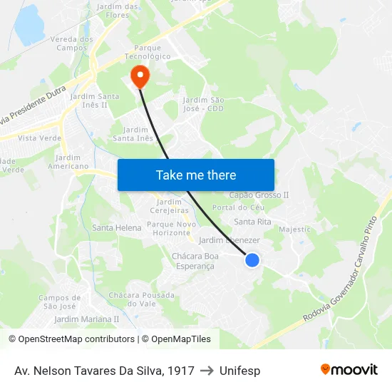 Av. Nelson Tavares Da Silva, 1917 to Unifesp map