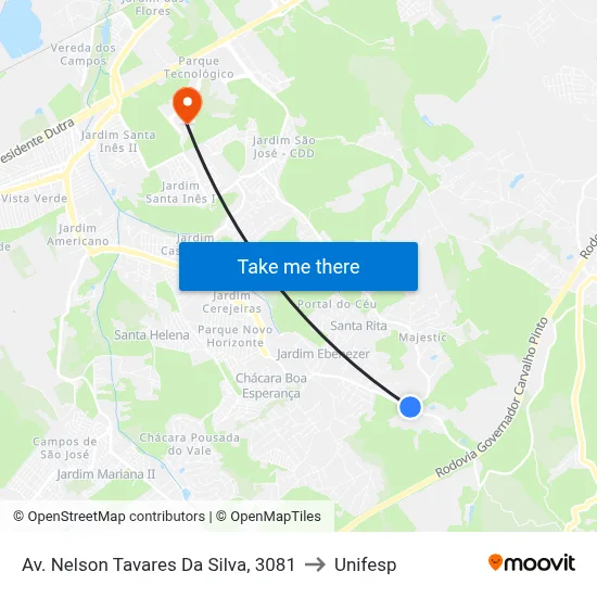 Av. Nelson Tavares Da Silva, 3081 to Unifesp map