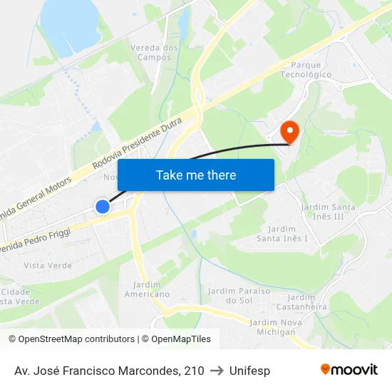 Av. José Francisco Marcondes, 210 to Unifesp map