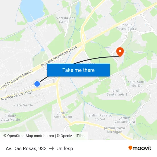 Av. Das Rosas, 933 to Unifesp map