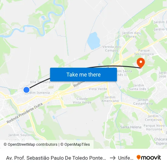 Av. Prof. Sebastião Paulo De Toledo Pontes, 455 to Unifesp map