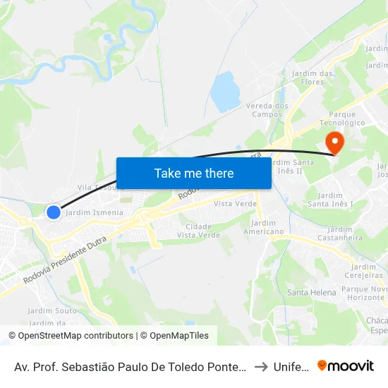 Av. Prof. Sebastião Paulo De Toledo Pontes, 20 to Unifesp map