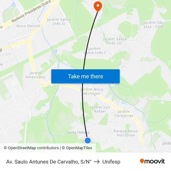 Av. Saulo Antunes De Carvalho, S/N° to Unifesp map