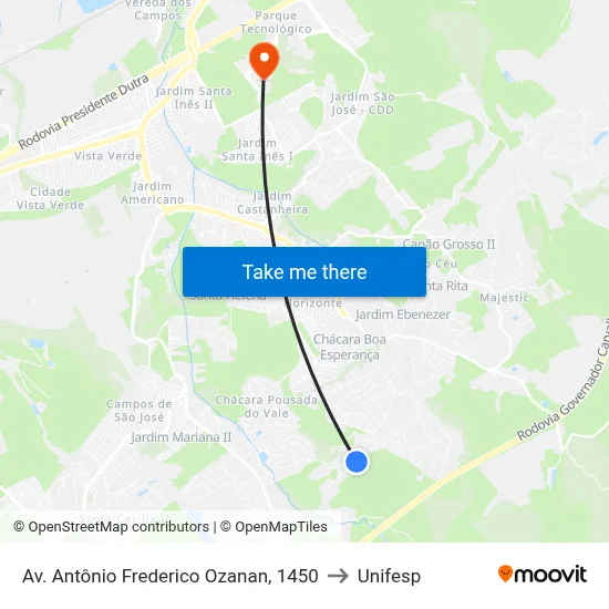 Av. Antônio Frederico Ozanan, 1450 to Unifesp map