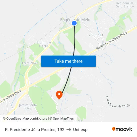 R. Presidente Júlio Prestes, 192 to Unifesp map
