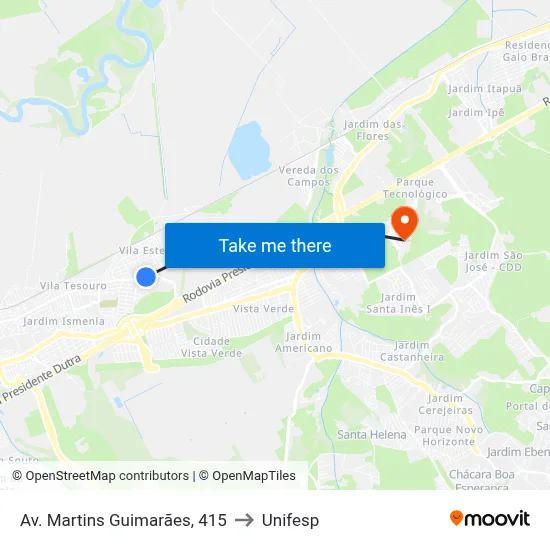 Av. Martins Guimarães, 415 to Unifesp map