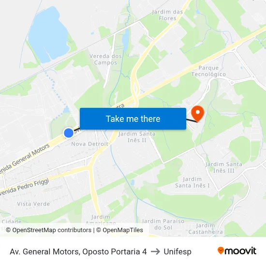 Av. General Motors, Oposto Portaria 4 to Unifesp map