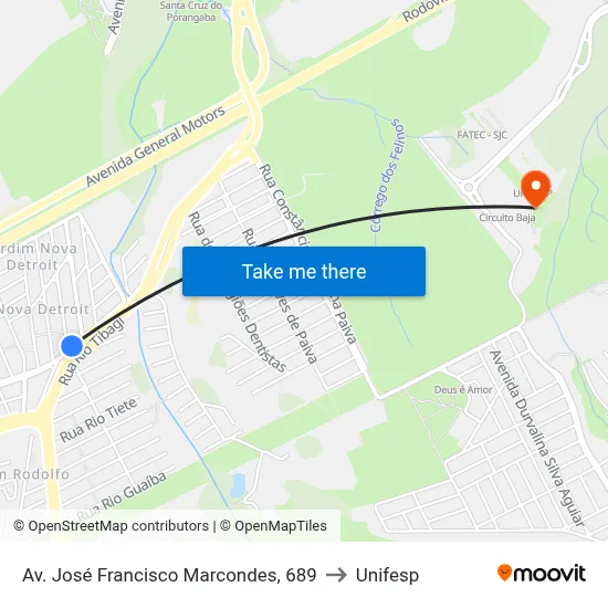 Av. José Francisco Marcondes, 689 to Unifesp map
