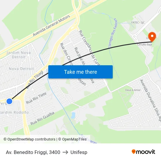 Av. Benedito Friggi, 3400 to Unifesp map