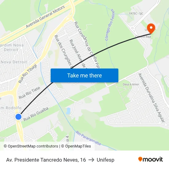 Av. Presidente Tancredo Neves, 16 to Unifesp map