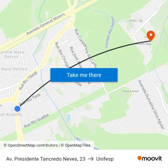 Av. Presidente Tancredo Neves, 23 to Unifesp map