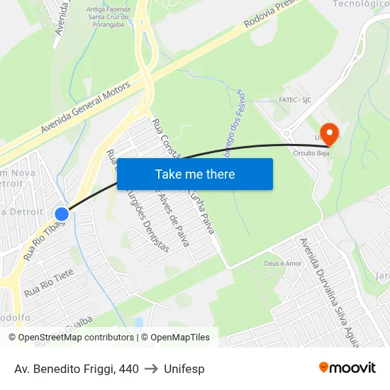 Av. Benedito Friggi, 440 to Unifesp map