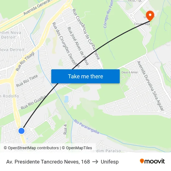 Av. Presidente Tancredo Neves, 168 to Unifesp map