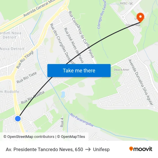 Av. Presidente Tancredo Neves, 650 to Unifesp map