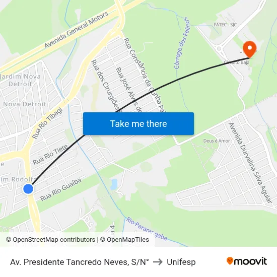 Av. Presidente Tancredo Neves, S/N° to Unifesp map