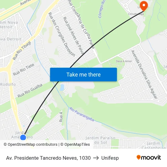 Av. Presidente Tancredo Neves, 1030 to Unifesp map