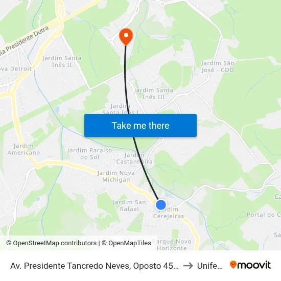 Av. Presidente Tancredo Neves, Oposto 4516 to Unifesp map