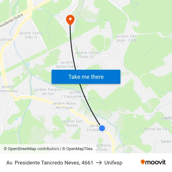 Av. Presidente Tancredo Neves, 4661 to Unifesp map