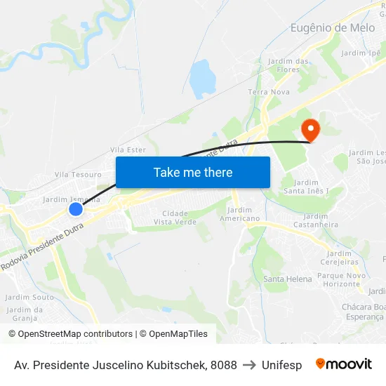 Av. Presidente Juscelino Kubitschek, 8088 to Unifesp map