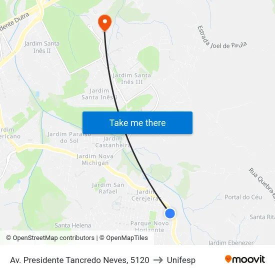 Av. Presidente Tancredo Neves, 5120 to Unifesp map