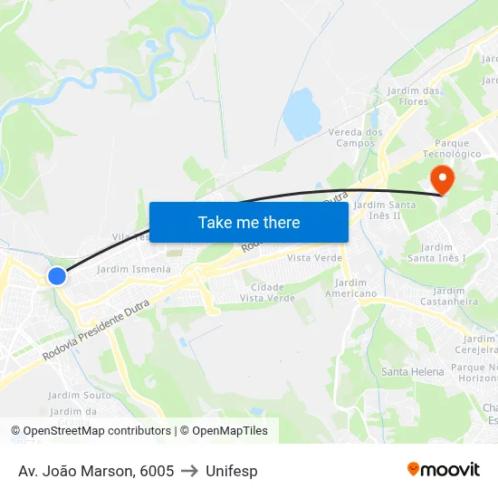 Av. João Marson, 6005 to Unifesp map