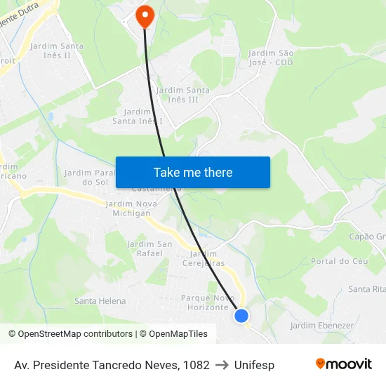 Av. Presidente Tancredo Neves, 1082 to Unifesp map