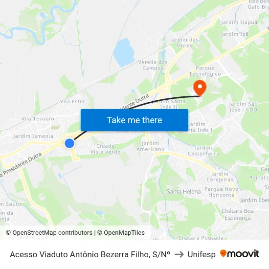 Acesso Viaduto Antônio Bezerra Filho, S/Nº to Unifesp map