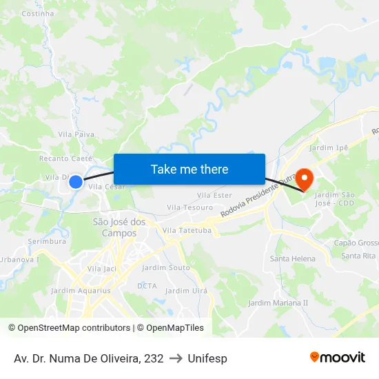 Av. Dr. Numa De Oliveira, 232 to Unifesp map